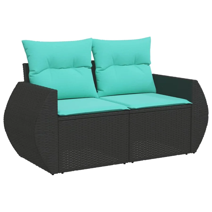Ensemble de canapé de jardin 7 pcs avec coussins noir résine tressée - 7