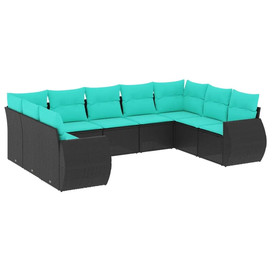 Salon de jardin 9 pcs avec coussins noir résine tressée - 2