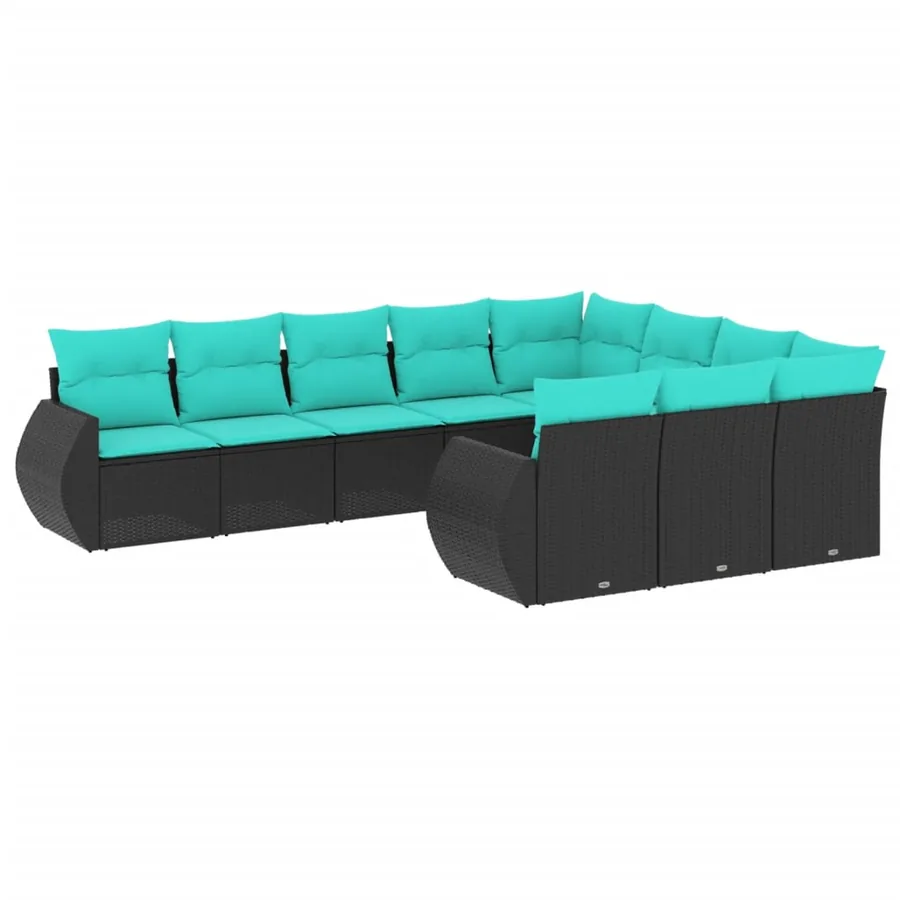 Salon de jardin 10 pcs avec coussins noir résine tressée - 2
