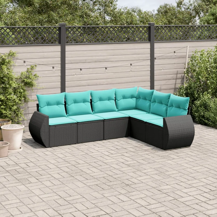 Salon de jardin 6 pcs avec coussins noir résine tressée