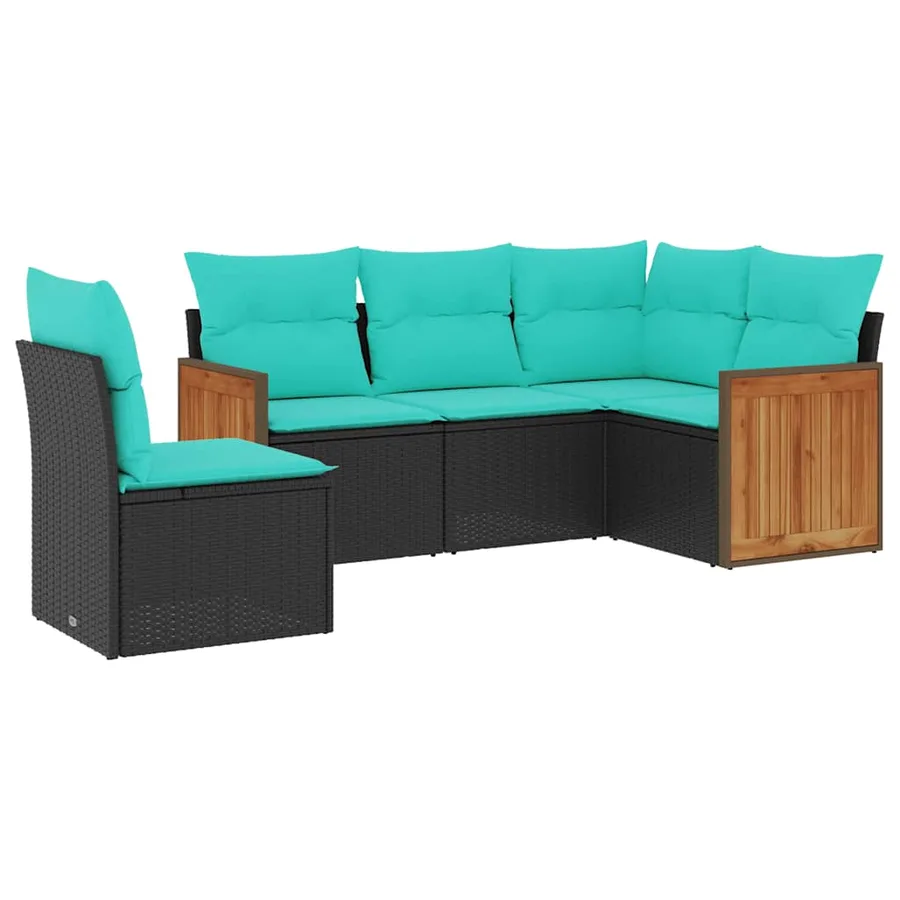 Salon de jardin 5 pcs avec coussins noir résine tressée - 2