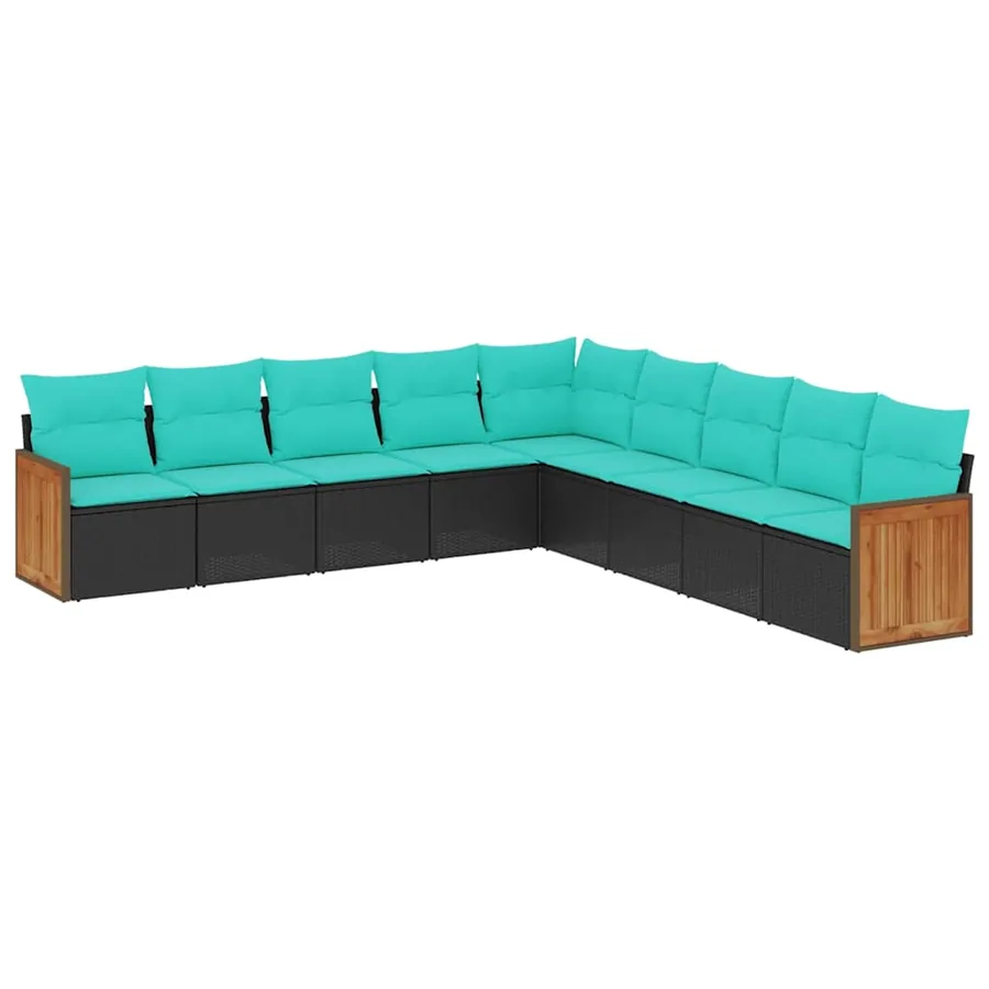 Salon de jardin 9 pcs avec coussins noir résine tressée - 2