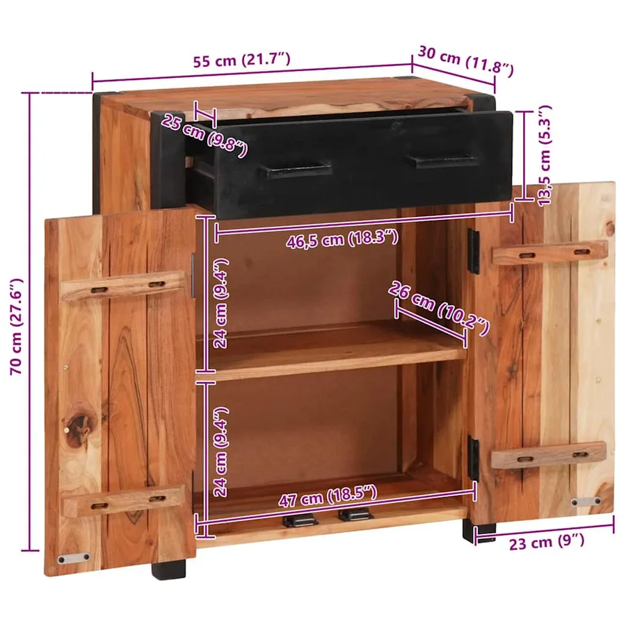 Buffet 2 pcs Marron 110 x 30 x 75 cm Bois d'Acacia Massif - 13