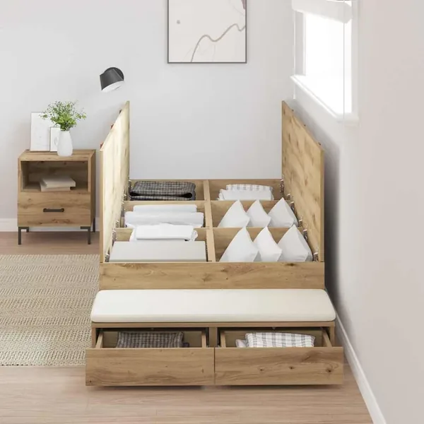 Cadre de lit avec rangement avec tiroir Chêne artisanal 90 cm