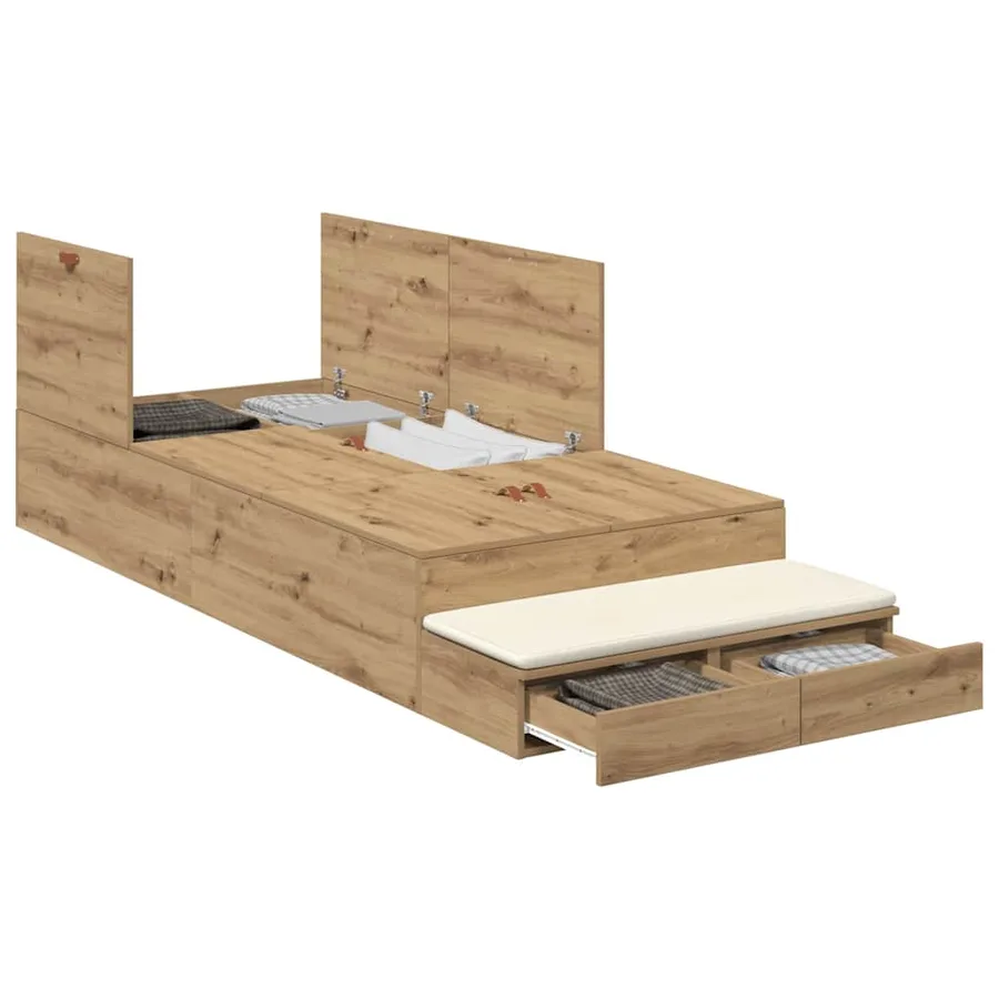 Cadre de lit avec rangement avec tiroir Chêne artisanal 90 cm - 3