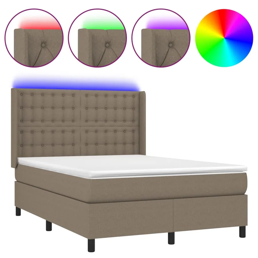 Sommier à lattes de lit matelas et LED Taupe 140x190 cm Tissu - 2