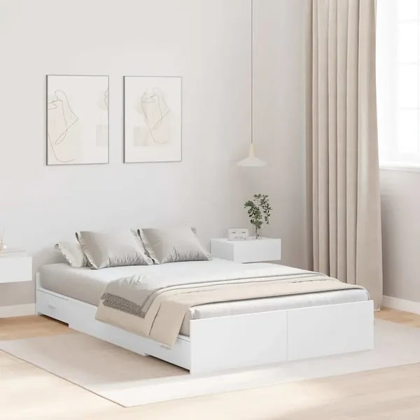 Cadre de lit avec rangement avec tête de lit Blanc 120 x 200 cm