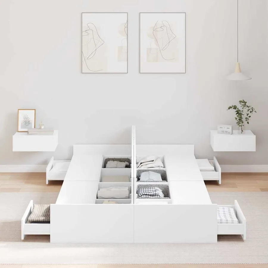 Cadre de lit avec rangement avec tête de lit Blanc 120 x 200 cm - 3