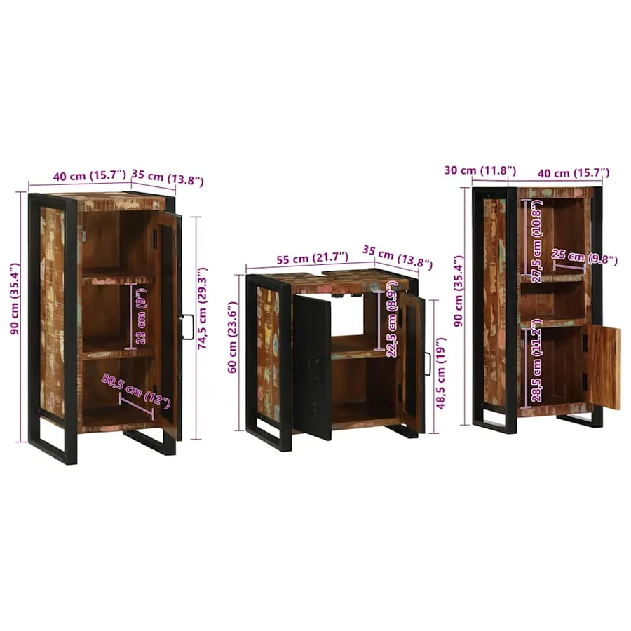 Ensemble de mobilier de salle de bain 3 pcs Bois Recyclé Solide - 15