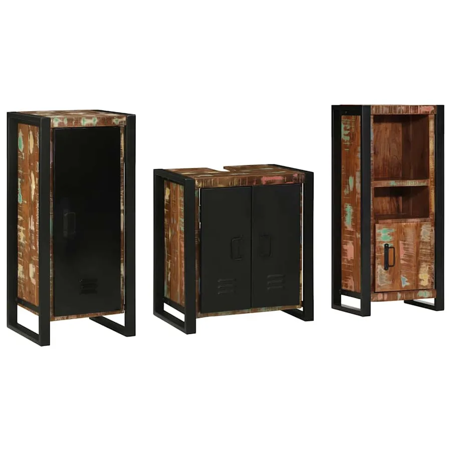 Ensemble de mobilier de salle de bain 3 pcs Bois Recyclé Solide - 2