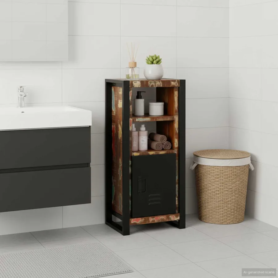 Armoire de salle de bain avec porte Marron Bois Recyclé Solide