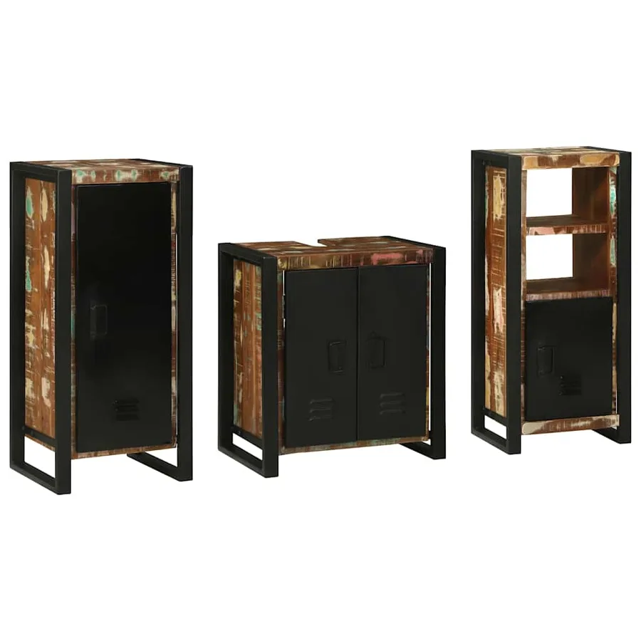 Ensemble de mobilier de salle de bain 3 pcs Bois Recyclé Solide - 2