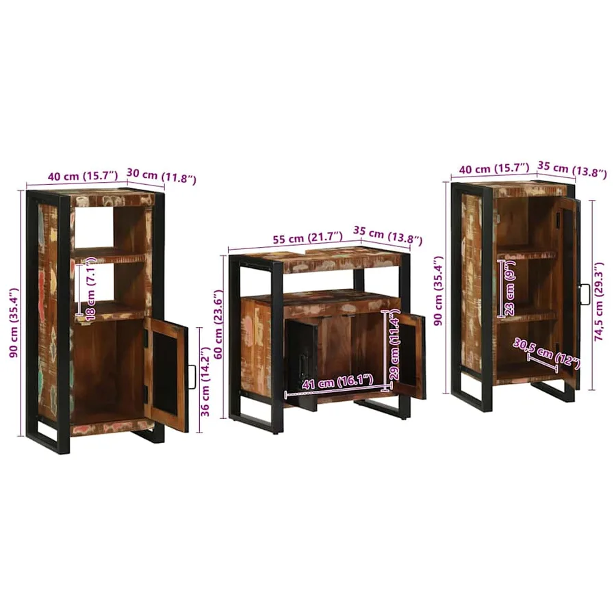 Ensemble de mobilier de salle de bain 3 pcs Bois Recyclé Solide - 14