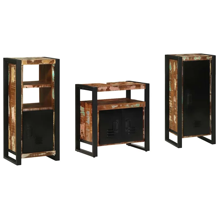 Ensemble de mobilier de salle de bain 3 pcs Bois Recyclé Solide - 2
