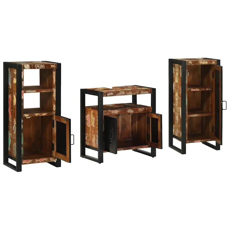 Ensemble de mobilier de salle de bain 3 pcs Bois Recyclé Solide - 3
