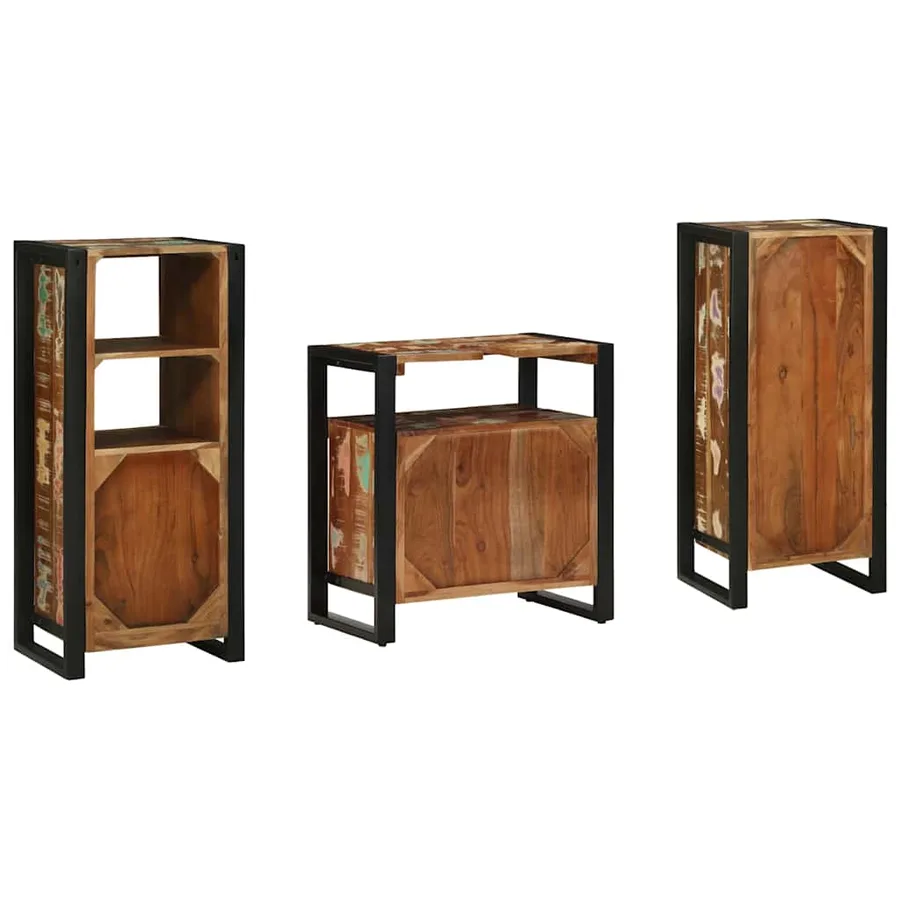 Ensemble de mobilier de salle de bain 3 pcs Bois Recyclé Solide - 7