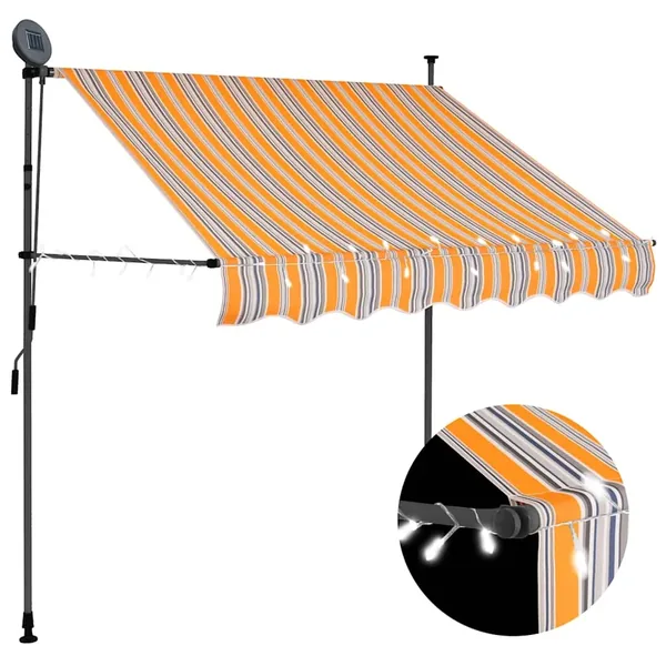 Auvent manuel rétractable avec LED 150 cm Jaune et bleu