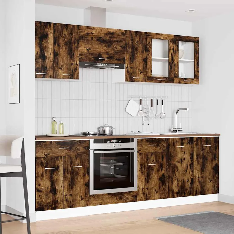 Ensemble de meubles de cuisine avec porte Lyon 8 pcs Chêne fumé