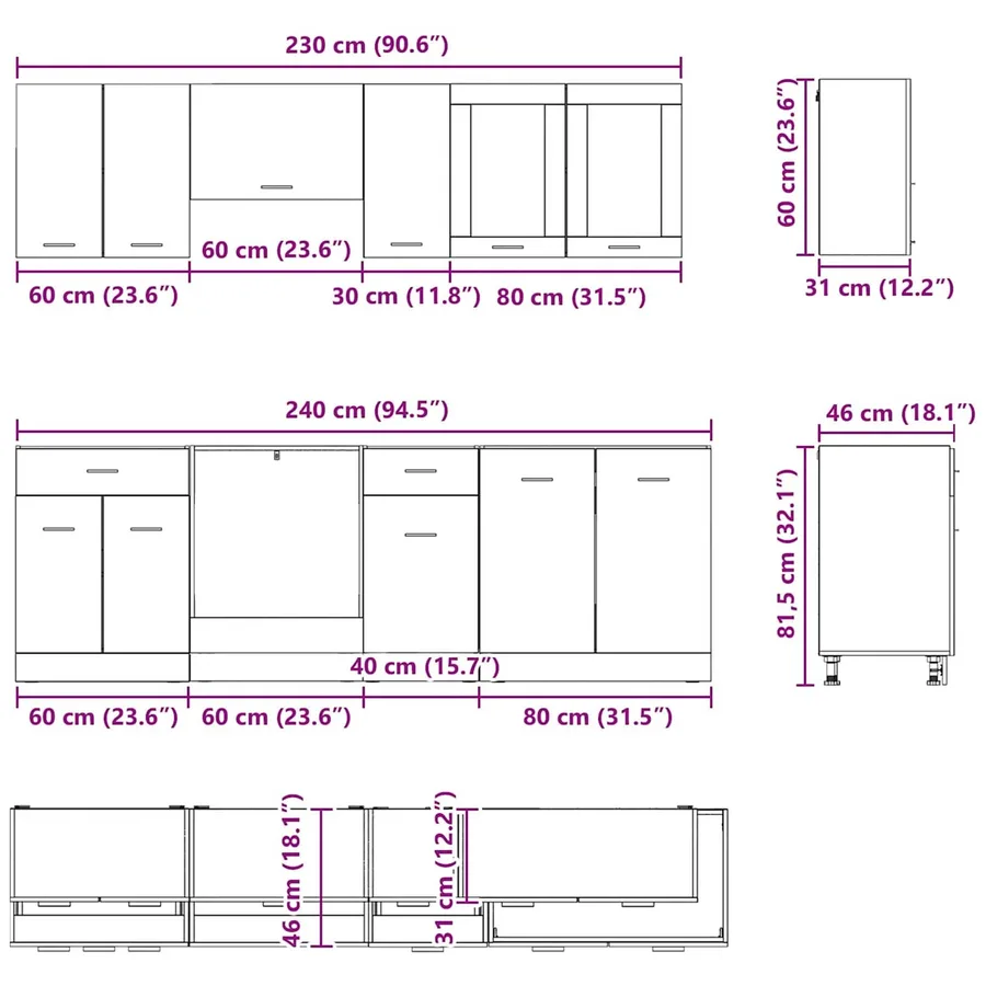 Ensemble de meubles de cuisine avec porte Lyon 8 pcs Chêne fumé - 9