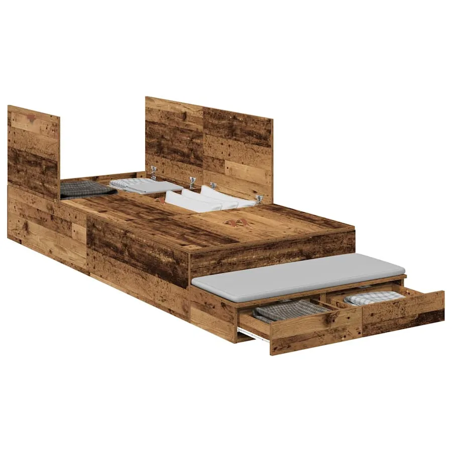 Cadre de lit avec rangement avec tiroir Bois Ancien 100 cm - 3