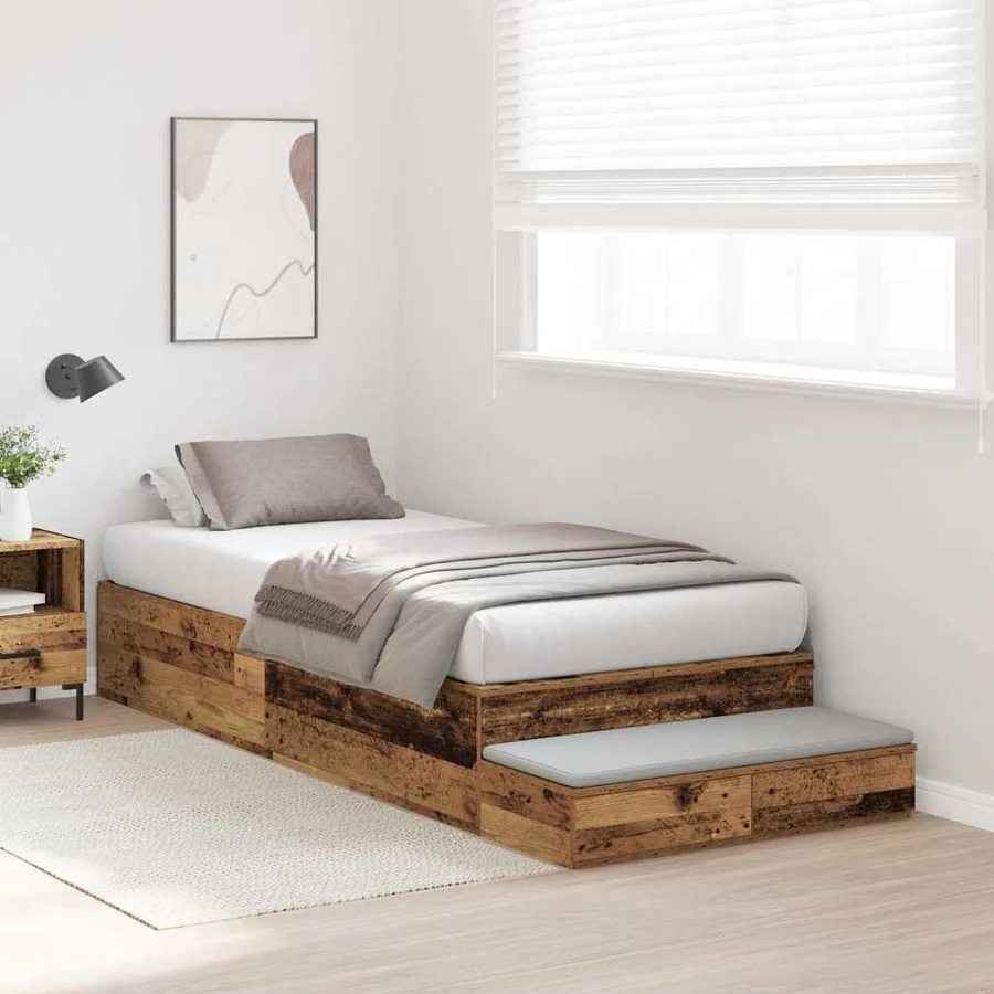 Cadre de lit avec rangement avec tiroir Bois Ancien 100 cm - 5