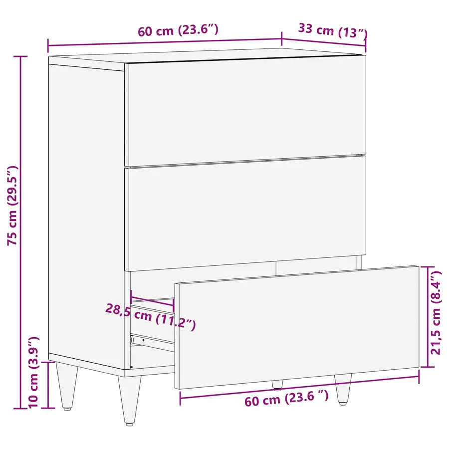 Buffet Marron 60 x 33 x 75 cm Bois de mangue massif - 12