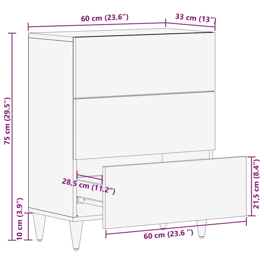 Buffet Marron 60 x 33 x 75 cm Bois de mangue massif - 13