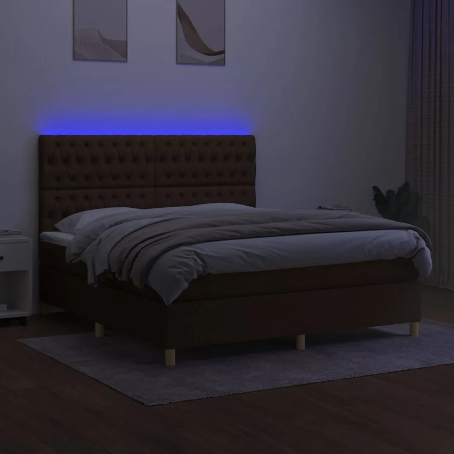 Sommier à lattes de lit matelas et LED Marron foncé 180x200 cm - 4