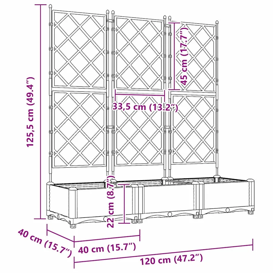 Cache-pot de jardin 3 pc Blanc 120 x 40 x 125,5 cm PP - 8