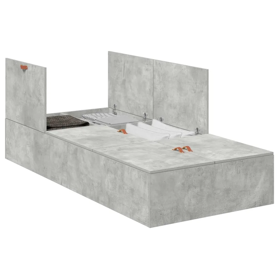 Cadre de lit avec rangement Gris béton 80 x 200 cm - 2