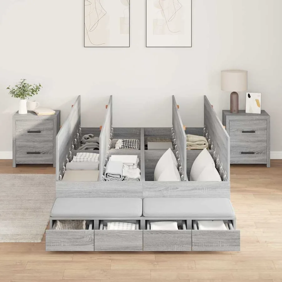 Cadre de lit avec rangement avec tiroir Gris Sonoma 120 cm - 4