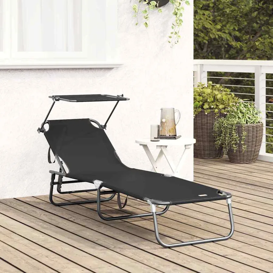 Chaise longue pliante Noir 190 x 57 x 81 cm oxford - 3
