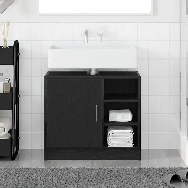 Cabinet de salle de bain avec porte Chêne noir 63 x 29 x 55 cm