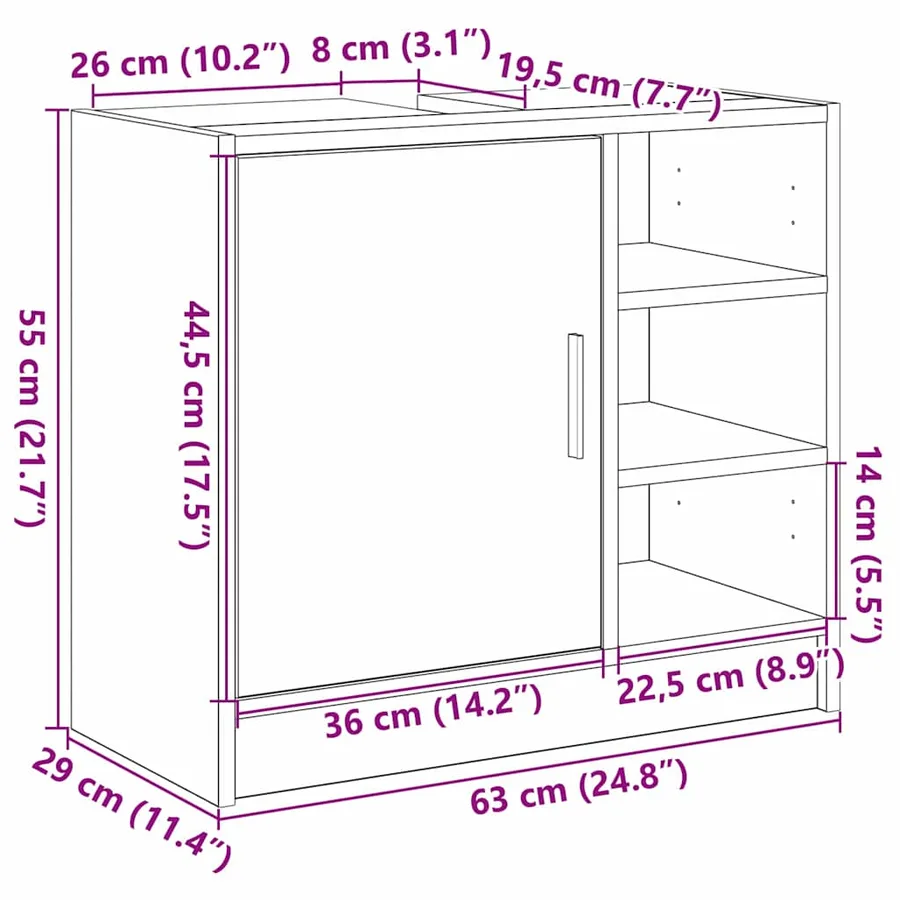 Cabinet de salle de bain avec porte Chêne noir 63 x 29 x 55 cm - 15