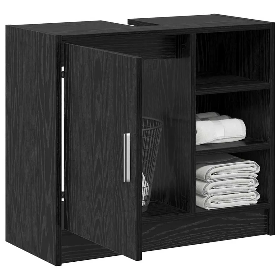 Cabinet de salle de bain avec porte Chêne noir 63 x 29 x 55 cm - 3