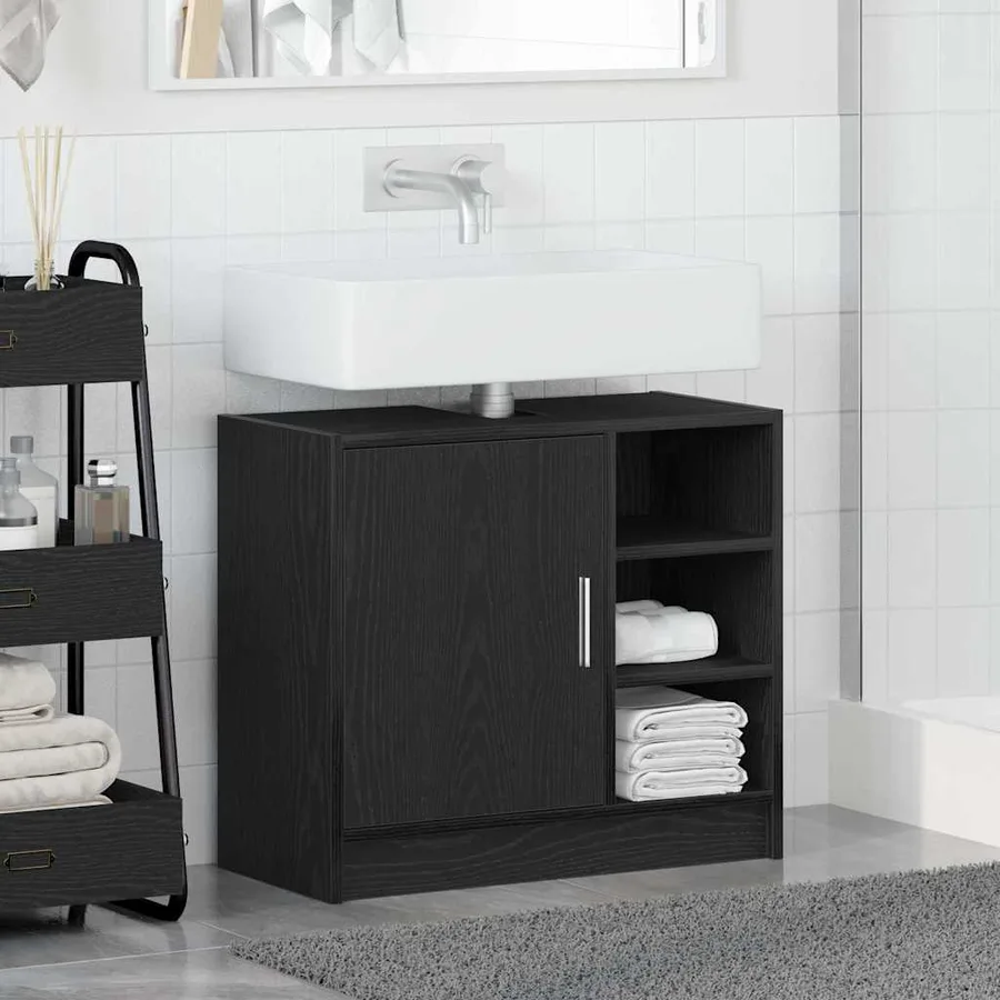 Cabinet de salle de bain avec porte Chêne noir 63 x 29 x 55 cm - 4
