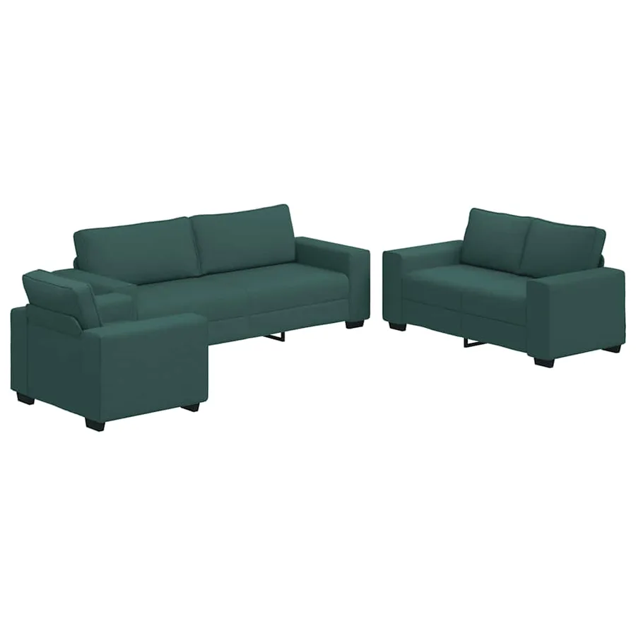 Ensemble de canapé 3 pcs avec coussins en tissu vert foncé - 2