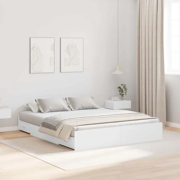Cadre de lit avec rangement avec tête de lit Blanc 135 x 190 cm