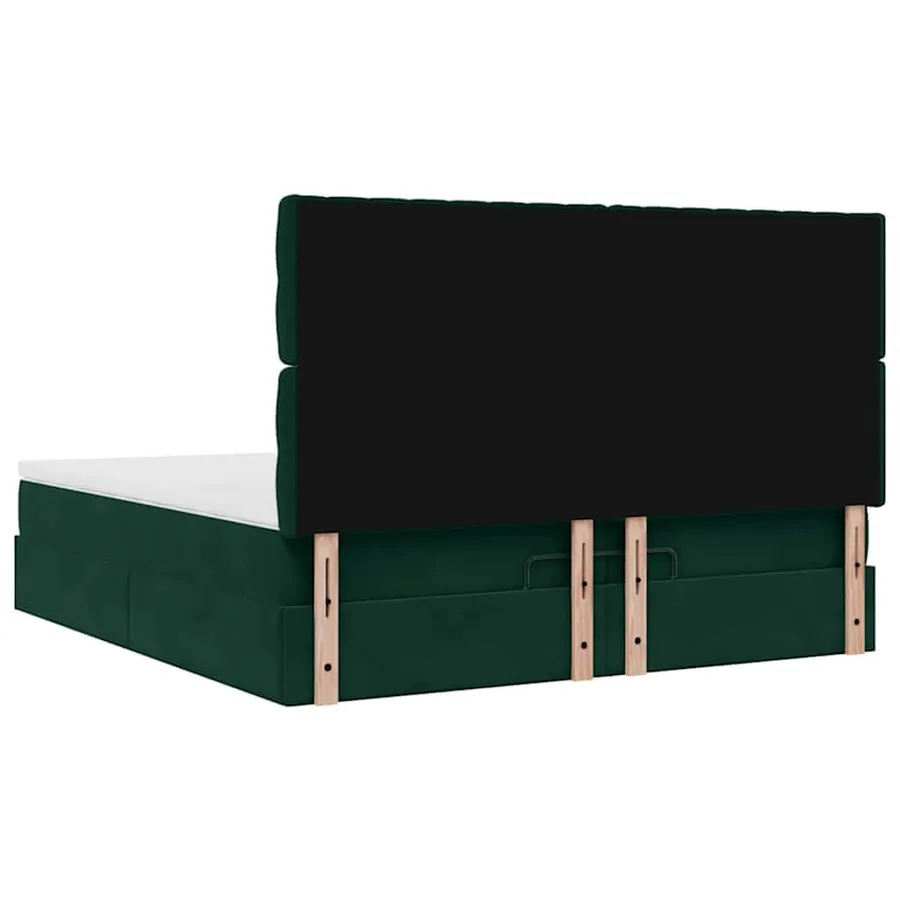 Cadre de lit ottoman avec matelas vert foncé 200x200 cm velours - 10
