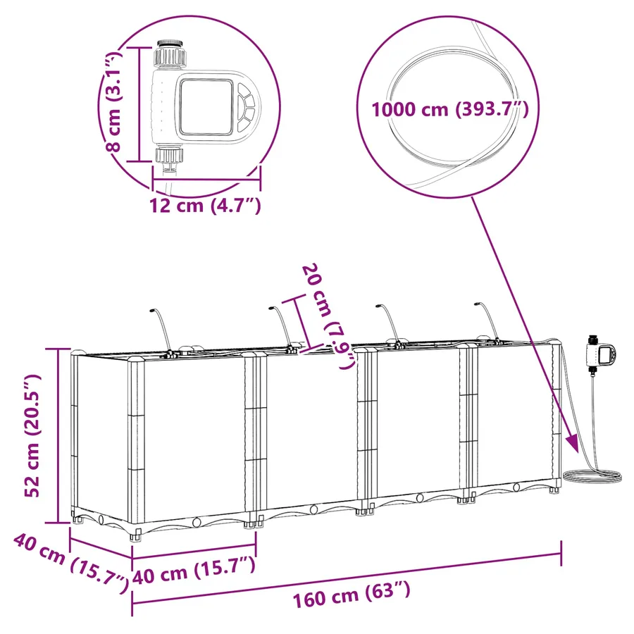 Cache-pot de jardin 4 pc Gris 160 x 40 x 52 cm PP - 8