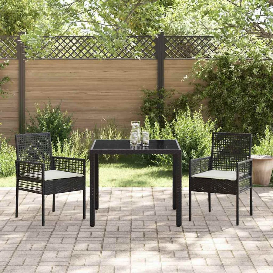 Ensemble de salle à manger pour jardin 3 pcs Noir polyrotin - 4
