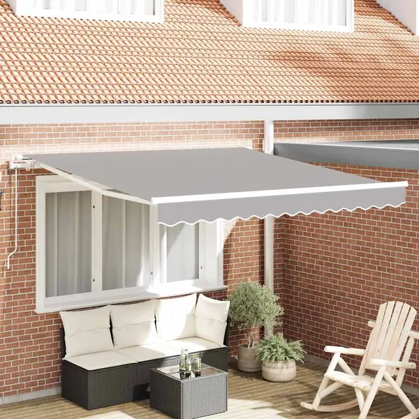Auvent rétractable Gris clair 350 x 250 cm Tissu et Aluminium