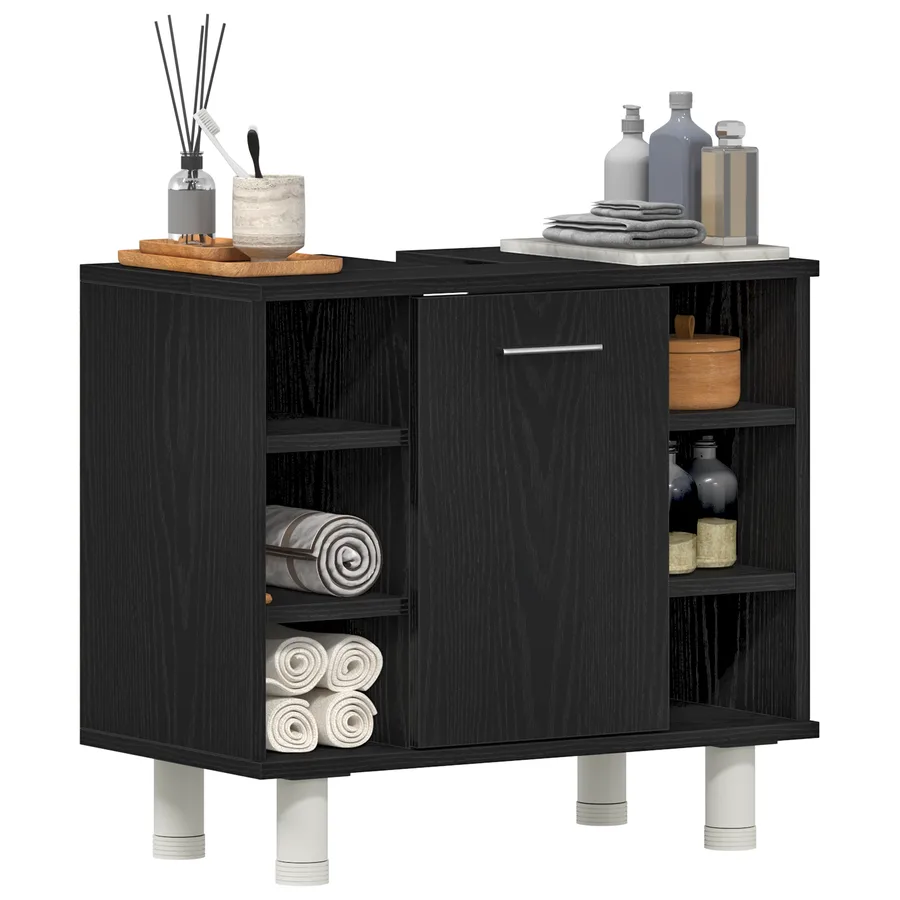 Cabinet de salle de bain avec porte Chêne noir 60 x 32 x 54 cm - 3