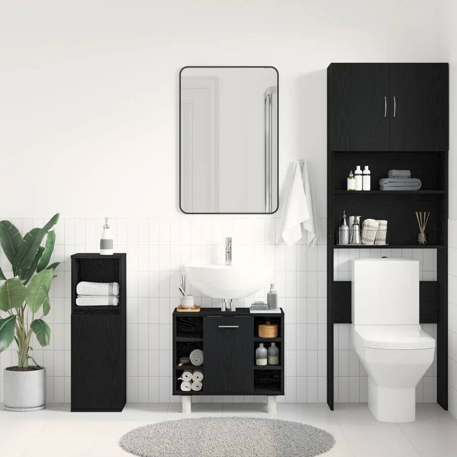 Cabinet de salle de bain avec porte Chêne noir 60 x 32 x 54 cm - 4