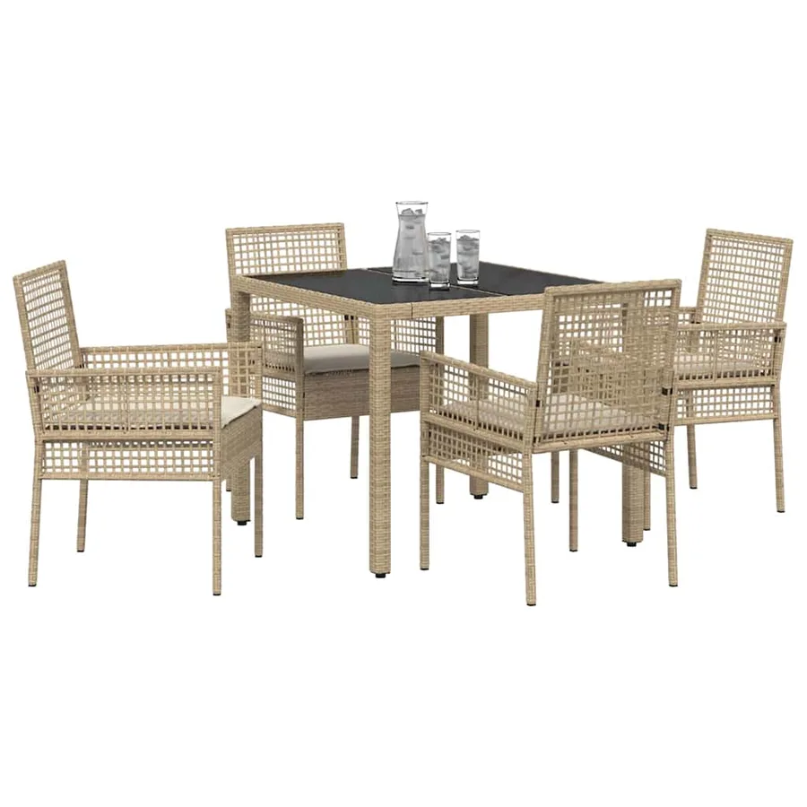 Ensemble de salle à manger pour jardin 5 pcs Beige polyrotin - 3