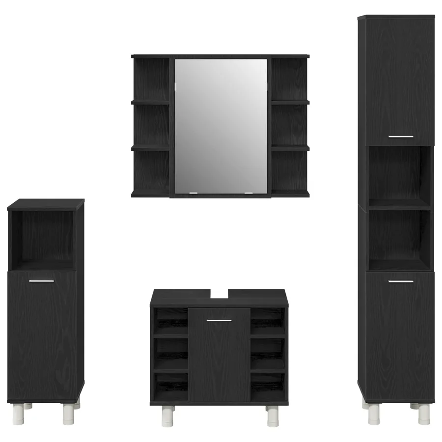 Ensemble de mobilier de salle de bain avec étagère 4 pcs Noir - 13