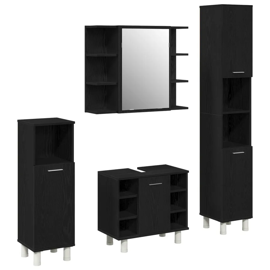 Ensemble de mobilier de salle de bain avec étagère 4 pcs Noir - 2