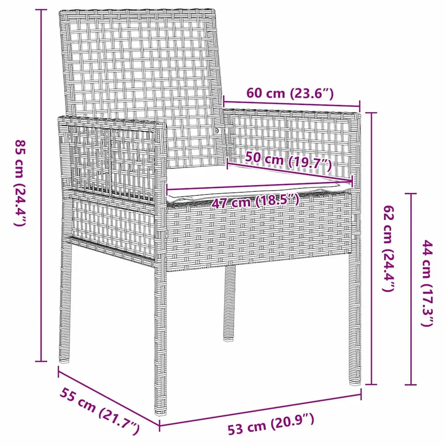 Chaise de jardin 2 pcs Gris clair 55 x 53 x 85 cm polyrotin - 10