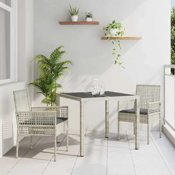Ensemble de salle à manger pour jardin 3 pcs Gris clair