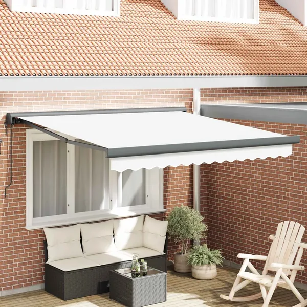 Auvent rétractable Blanc 300 x 250 x 165 cm Tissu et Métal